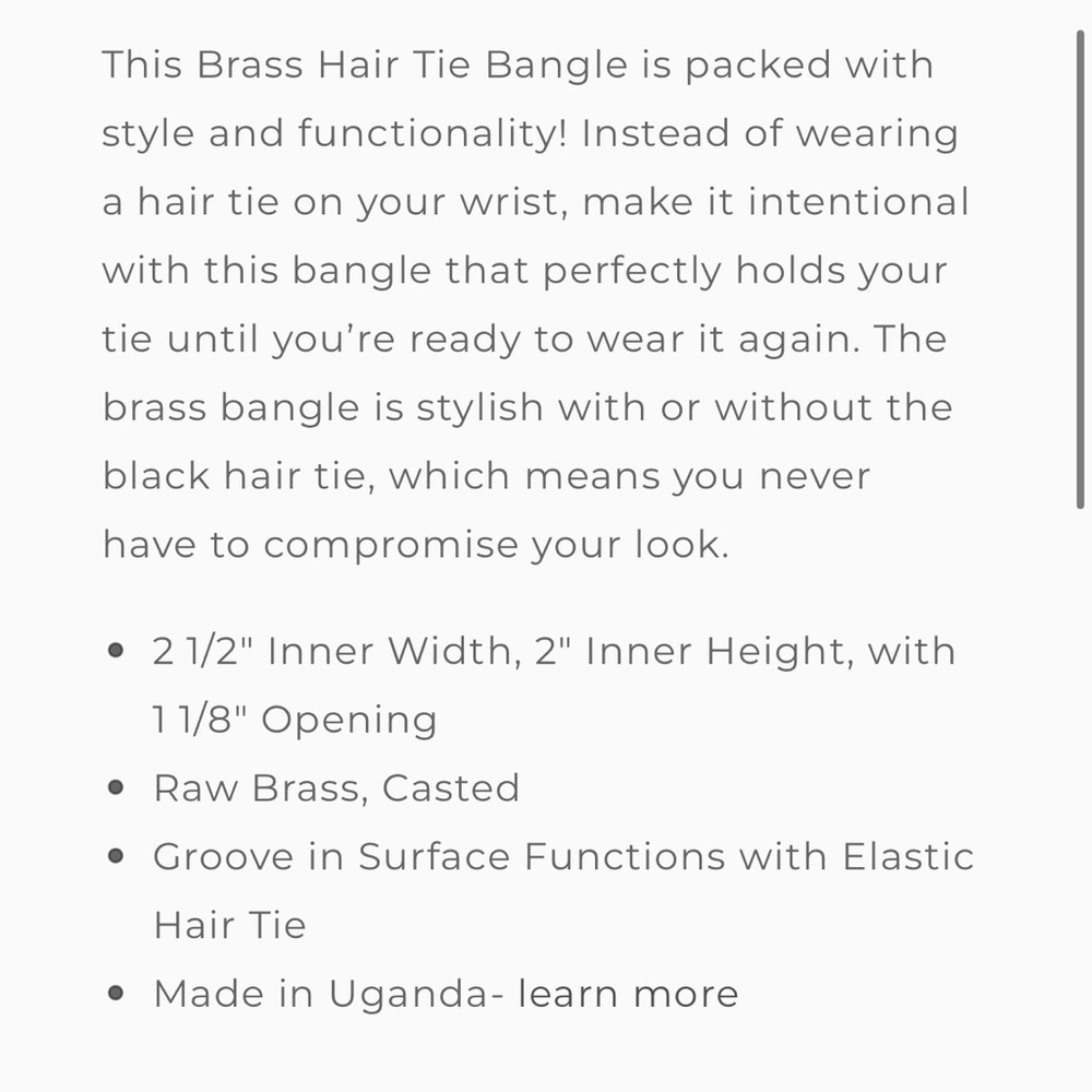 Sseko Brass Hair Tie Bangle bracelet new with tags raw brass made in Uganda​​ - Picture 2 of 3